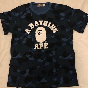 BAPE Blue camo Logo Tee